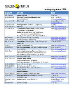 Jahresprogramm 2016 Datum Event Zeit