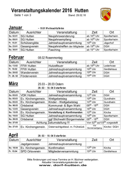 Veranstaltungskalender 2016 Hutten