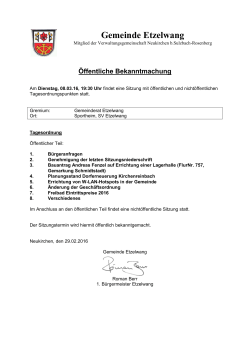 Bekanntmachung der Gemeinderatssitzung Etzelwang am 08.03.2016