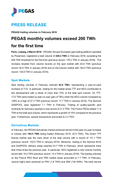 PRESS RELEASE PEGAS monthly volumes exceed 200 TWh