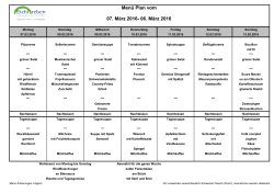 Menü Plan vom 07. März 2016