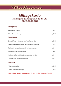 Mittagskarte - Ristorante „Nabucco“