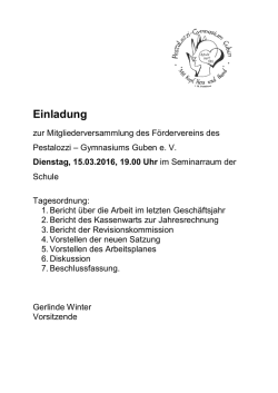 Dienstag, 15.03.2016, 19.00 Uhr - Pestalozzi