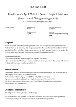 Praktikum ab April 2016 im Bereich Logistik Motoren (Launch