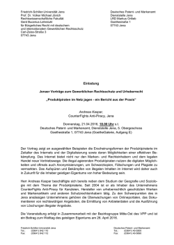 Jenaer Vortr&auml;ge zum gewerblichen Rechtsschutz und