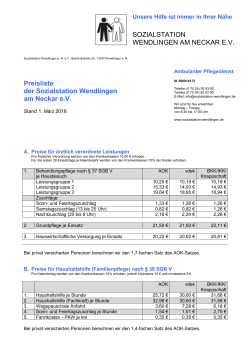 Preisliste der Sozialstation Wendlingen am Neckar e.V.
