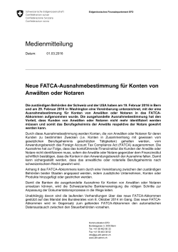 Neue FATCA-Ausnahmebestimmung für Konten von Anwälten oder
