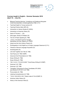 Courses taught in English – Sommer Semester 2016 (April 18