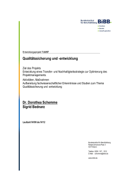 Qualitätssicherung und -entwicklung Dr. Dorothea Schemme