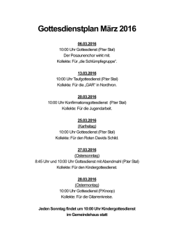 Gottesdienstplan M&auml;rz 2016