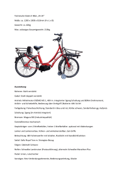 Technische Daten E-Bike „VS 2E“ Maße: ca. 1200 x 1900 x 610mm