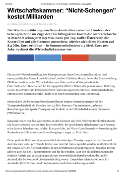 Wirtschaftskammer: “Nicht-Schengen” kostet Milliarden | Salzburg24.at