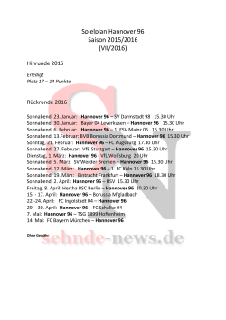 Spielplan Hannover 96 Saison 2015/2016 (VII/2016) - Sehnde-News
