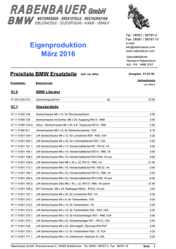 Preisliste BMW Ersatzteile