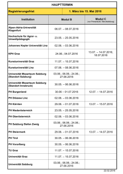 HAUPTTERMIN Registrierungsfrist 1. März bis 15. Mai 2016