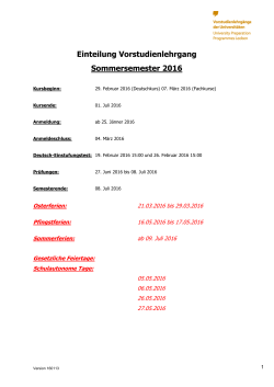 Einteilung Vorstudienlehrgang Sommersemester 2016