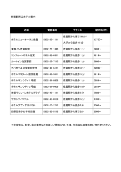 ホテルニューオータニ佐賀 0952-23-1111 佐賀駅から車で 10 分/ 大学