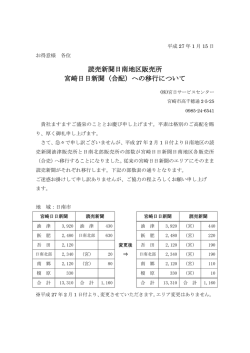 読売新聞日南地区販売所 宮崎日日新聞（合配）への移行について