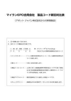 マイランEPD合同会社 製品コード新旧対比表