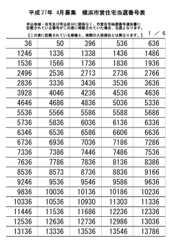 募集 横浜市営住宅当選番号表 27年 4月 平成 1 ／ 6
