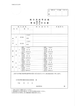 上記のとおり組合員証等記載事項の変更ー訂正を受けたいので、組合員