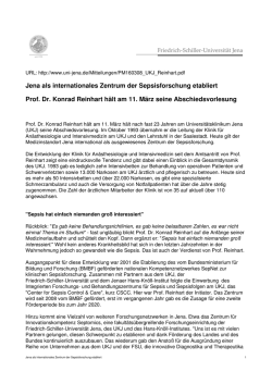Jena als internationales Zentrum der Sepsisforschung etabliert Prof