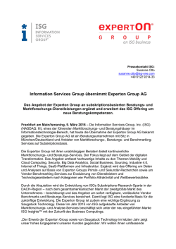Information Services Group &uuml;bernimmt Experton Group AG
