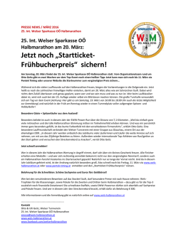 Jetzt noch &bdquo;Startticket- Fr&uuml;hbucherpreis&ldquo; sichern!