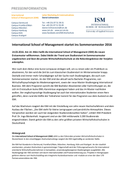 International School of Management startet ins Sommersemester 2016
