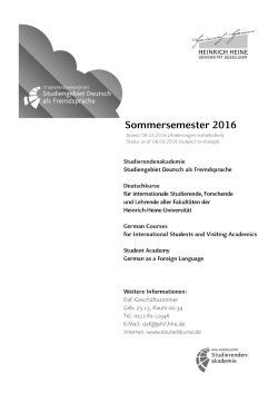 Sommersemester 2016 - Studiengebiet Deutsch als Fremdsprache