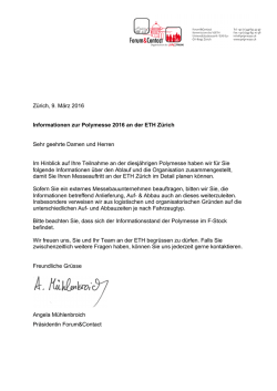 Zürich, 9. März 2016 Informationen zur Polymesse 2016 an der ETH