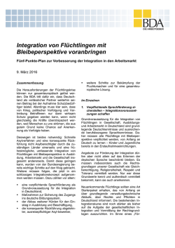 Integration von Flüchtlingen mit Bleibeperspektive voranbringen Die