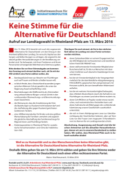 Aufruf zur Landtagswahl in Rheinland-Pfalz am 13. März