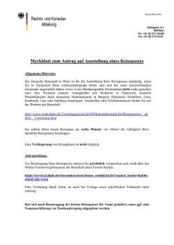 Merkblatt zum Antrag auf Ausstellung eines Reisepasses