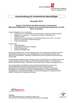 Ausschreibung für studentische Beschäftigte