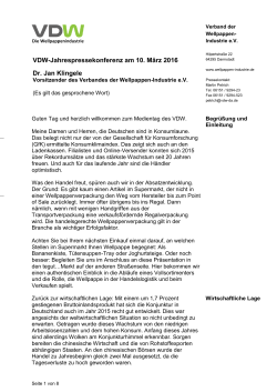 VDW-Jahrespressekonferenz am 10. März 2016 Dr. Jan Klingele