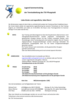 Informationen Jugendsommertraining 2016 - TSV