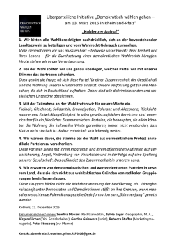 Überparteiliche Initiative „Demokratisch wählen gehen – am 13