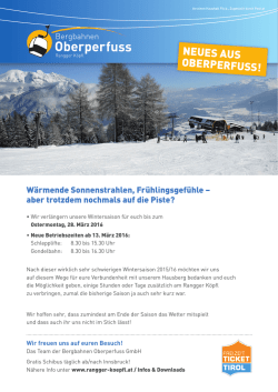 Durchgehender Betrieb bis Ostermontag 28. M&auml;rz