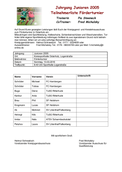 Jahrgang Junioren 2005 Teilnehmerliste F&ouml;rderturnier