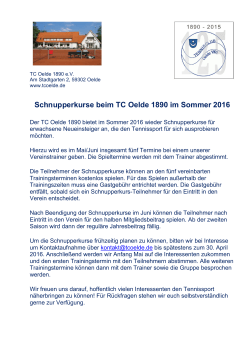 Informationsblatt Schnupperkurse 2016 TC Oelde 1890