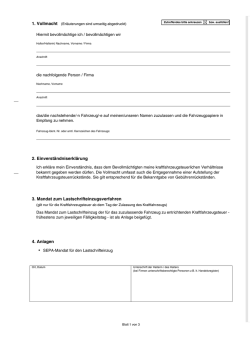 Vollmacht f&uuml;r die Kfz-Zulassungsstelle einschlie&szlig;lich SEPA