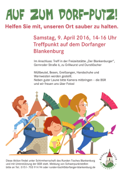 Helfen Sie mit, unseren Ort sauber zu halten. Samstag, 9. April 2016
