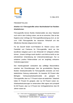 Arbeiten 4.0: Führungskräfte sehen Nachholbedarf bei flexiblen