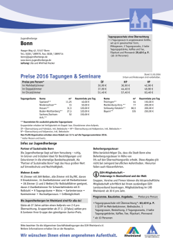 Preise 2016 für Tagungen und Seminare
