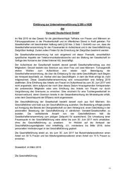 Erklärung zur Unternehmensführung § 289 a HGB der Versatel