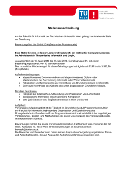 Stellenausschreibung - Informatik, TU Wien