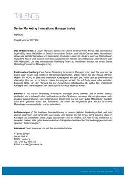 Senior Marketing Innovations Manager (m/w)