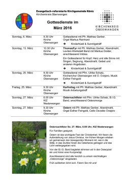 Gottesdienste im M&auml;rz 2016