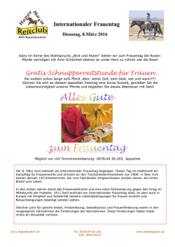 Internationaler Frauentag Gratis-Schnupperreitstunde f&uuml;r Frauen